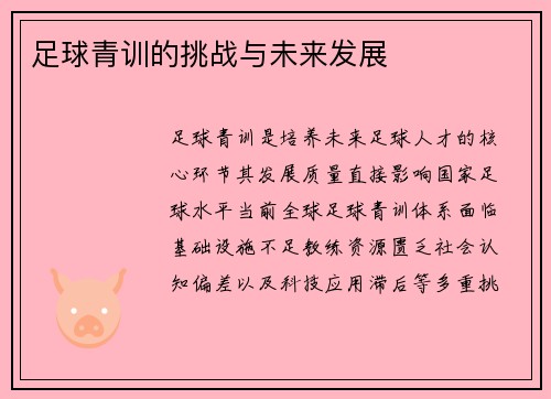 足球青训的挑战与未来发展